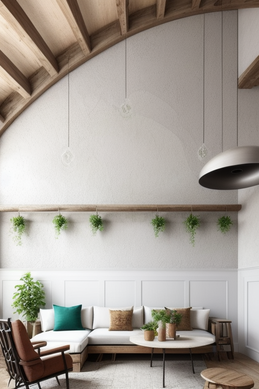 Living Room, Mediterranean design, warm and inviting, earthy colour palette with vibrant accents, textured white walls, stucco, arches and curved lines, stone, rustic wood and wrought iron, warm and cozy ambiance