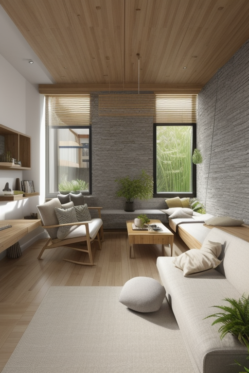 Bedroom, Zen design, serene and tranquil, minimalistic and uncluttered, neutral colour palette, natural materials, bamboo and stone, low and comfortable seating, clean and straight lines, incorporation of natural elements, water and plants, a sense of balance and harmony