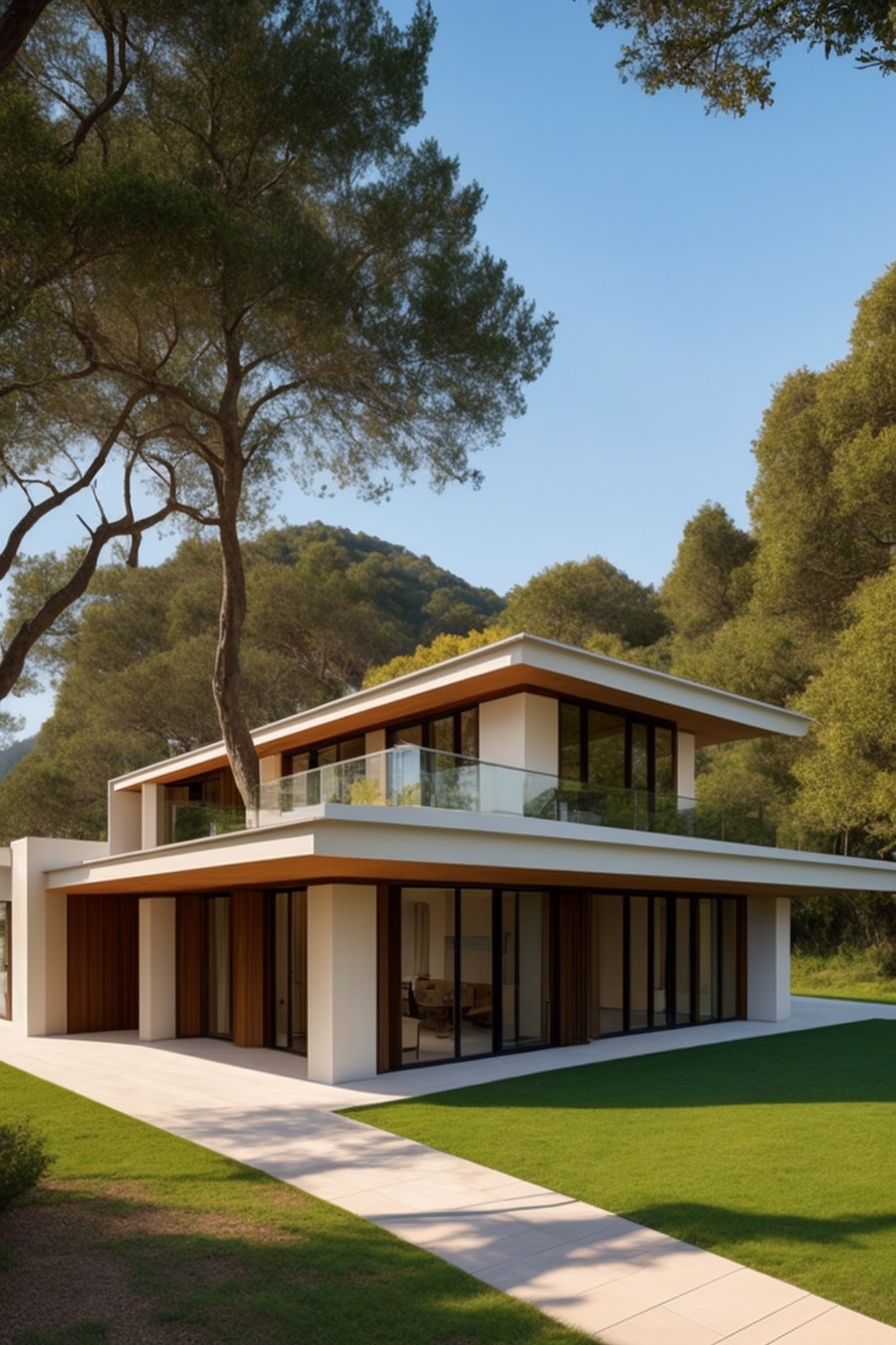 , Villa single storey, designed by Frank Lloyd Wright, Neofuturist Architecture, sunset, on the beach, Villa, designed by Gaudi, Islamic architecture, in the afternoon, in the forest, Villa, Chinese architecture, in the mountains