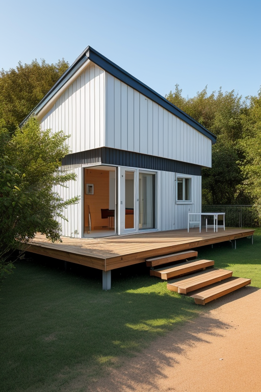 House, 90 square meter area, detached, affordable, designed by Alvar Aalto, in the morning, on the beach