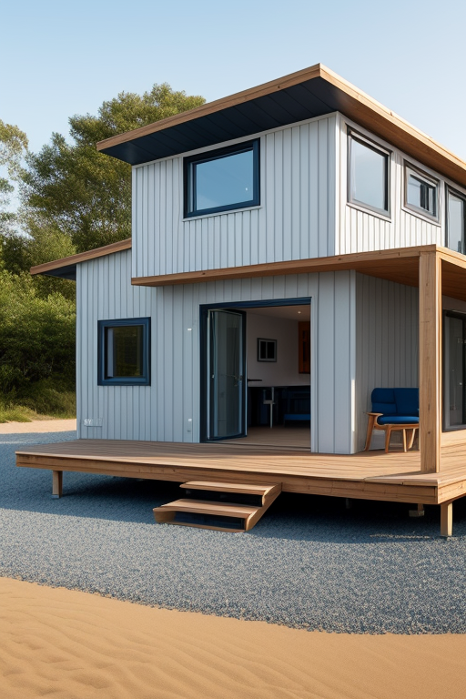 House, 90 square meter area, detached, affordable, designed by Alvar Aalto, in the morning, on the beach