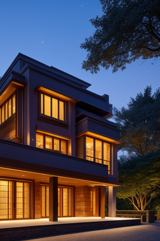 Mansion, designed by Frank Lloyd Wright, Islamic architecture, at night, in Istanbul