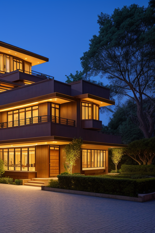 Mansion, designed by Frank Lloyd Wright, Islamic architecture, at night, in Istanbul
