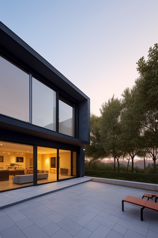 Townhouse, designed by Le Corbusier for  Post-Modern Architecture, at sunset, in Barcelona. , designed by Norman Foster