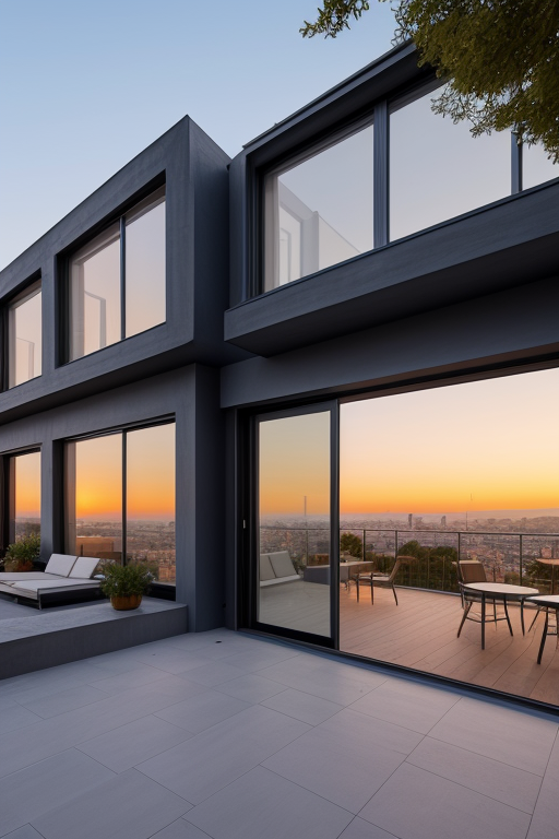 Townhouse, designed by Le Corbusier for  Post-Modern Architecture, at sunset, in Barcelona. , designed by Norman Foster