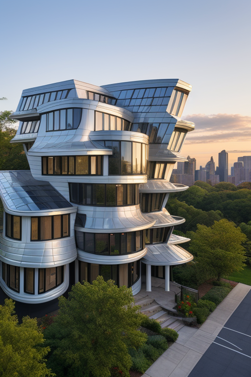 Mansion, designed by Frank Gehry, Modern Architecture, in the morning, in New York