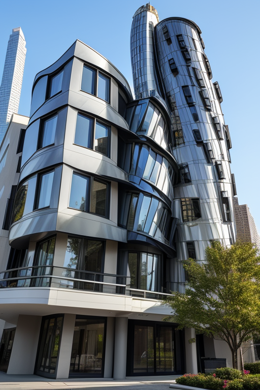 Mansion, designed by Frank Gehry, Modern Architecture, in the morning, in New York