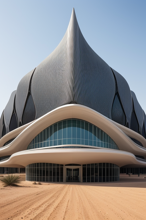 Museum, designed by Zaha Hadid, Islamic architecture, in the afternoon, in the desert