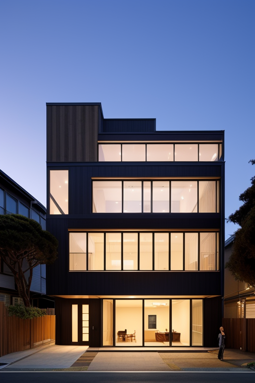 Building, renovation of victorian house designed by Tadao Ando, Modern Architecture, Japanese architecture, at sunset, San Francisco