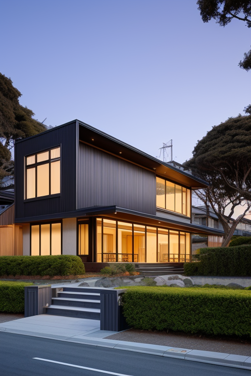Building, renovation of victorian house designed by Tadao Ando, Modern Architecture, Japanese architecture, at sunset, San Francisco