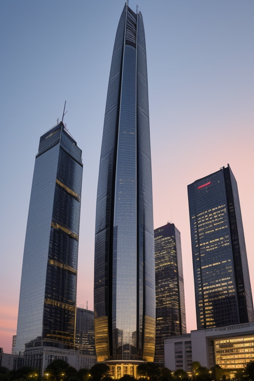 Skyscraper, designed by Norman Foster, Neofuturist Architecture, at sunset