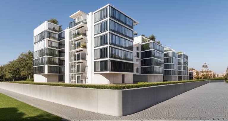 designed by Mies Van der Rohe, Townhouse, Modern Architecture, in the morning, in Barcelona, De Stijl architecture