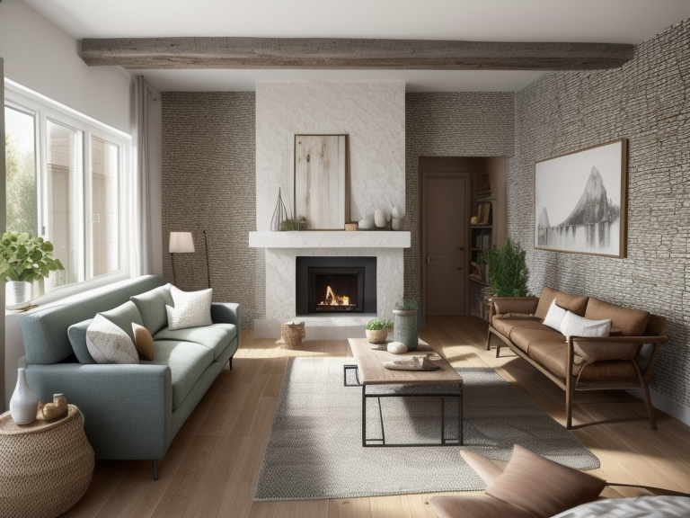 Living Room, Mediterranean design, warm and inviting, earthy colour palette with vibrant accents, textured white walls, stucco, arches and curved lines, stone, rustic wood and wrought iron, warm and cozy ambiance