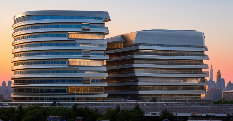 in New York, at sunset, Modern Architecture, designed by Zaha Hadid, Building