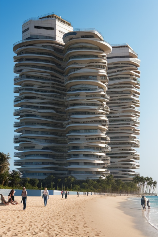design by zaha hadid and ricardo bofill, Brutalist Architecture, in the afternoon, on the beach, designed by Zaha Hadid
