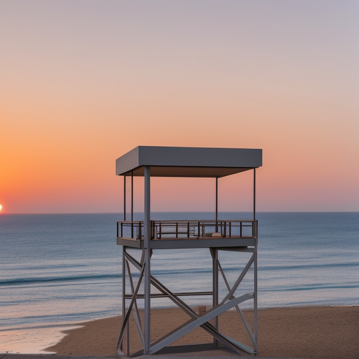 Brownstone, designed by Gaudi, Constructivism Architecture, at sunset, on the beach. Air photo, Tower