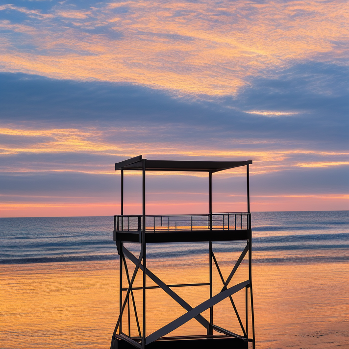 Brownstone, designed by Gaudi, Constructivism Architecture, at sunset, on the beach. Air photo, Tower