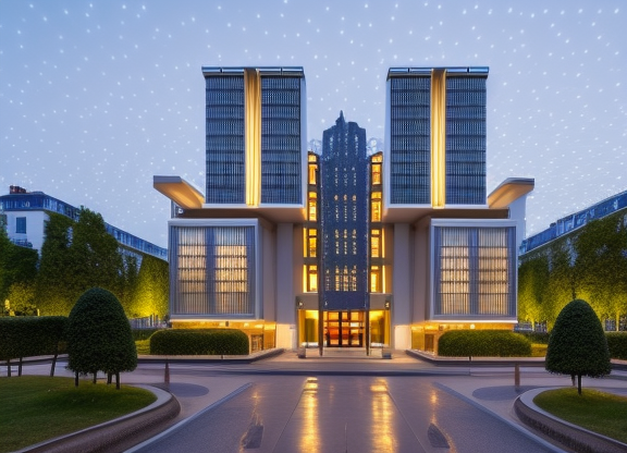 designed by Frank Lloyd Wright, Bauhaus Architecture, at night, Tower, in Paris, in the morning