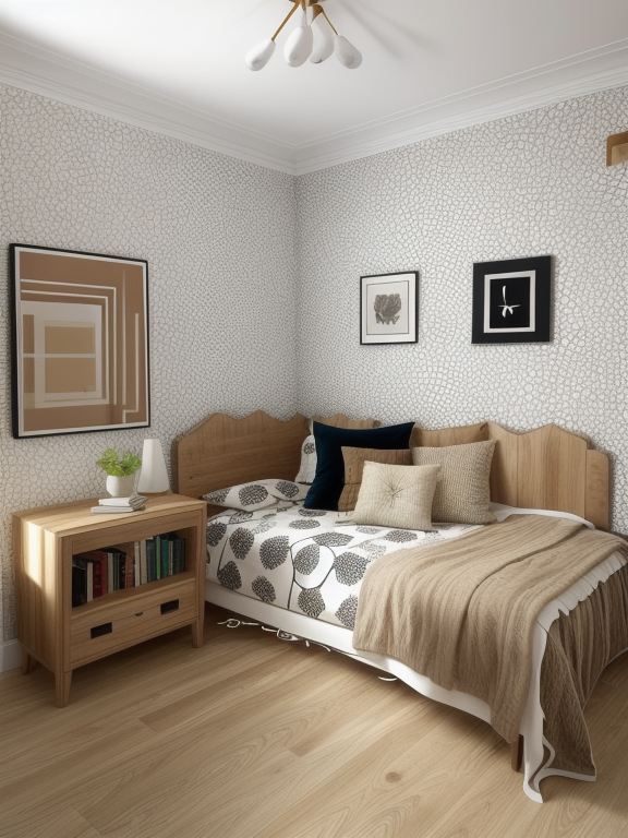 Bedroom, Eclectic design, bold and contrasting colours, diverse patterns and textures, unconventional furniture arrangements, personal and curated collections, creative and expressive atmosphere, Mediterranean design, warm and inviting, earthy colour palette with vibrant accents, textured white walls, stucco, arches and curved lines, stone, rustic wood and wrought iron, warm and cozy ambiance
