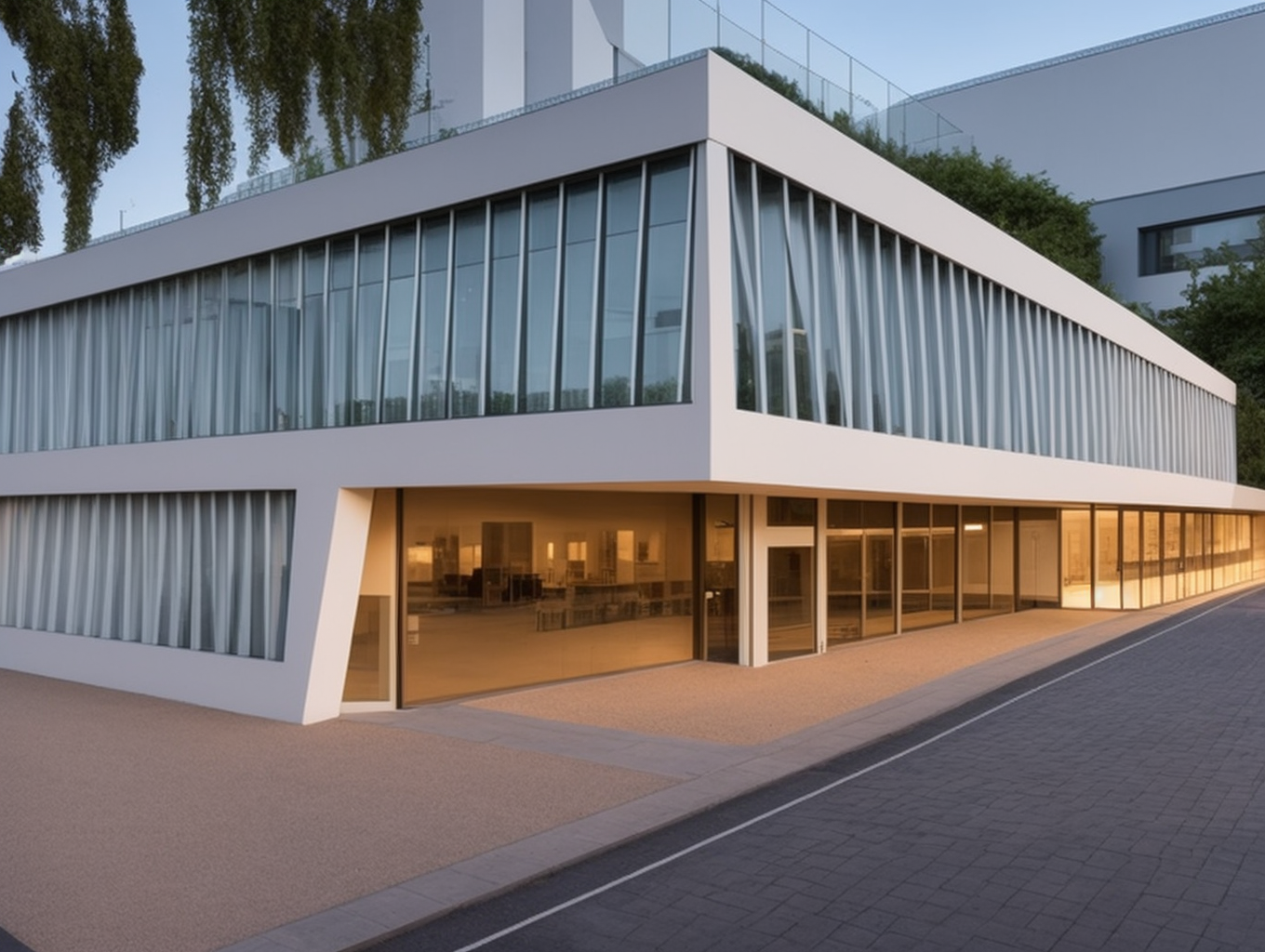 School, designed by Le Corbusier, Modern Architecture, at sunset, in London