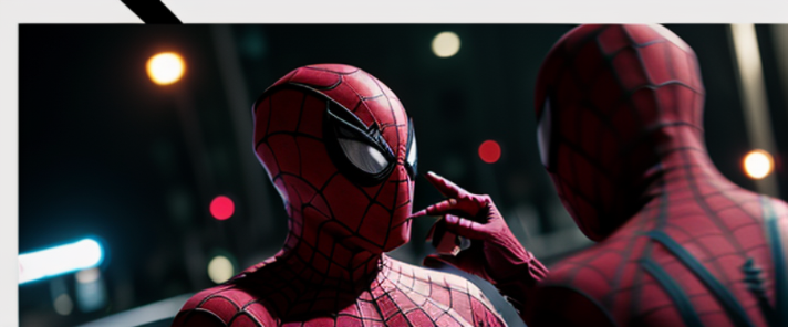 Two spidermen pointing at each other 