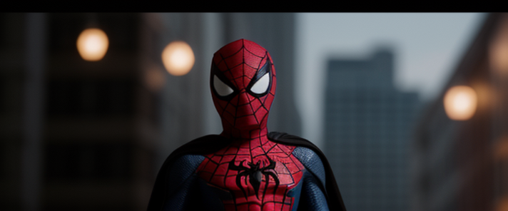 Mini Spider-Man is smiling at mini Batman, happy