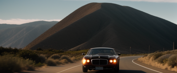 Car chase in california, cliffs, motion blur, action shot, PCH