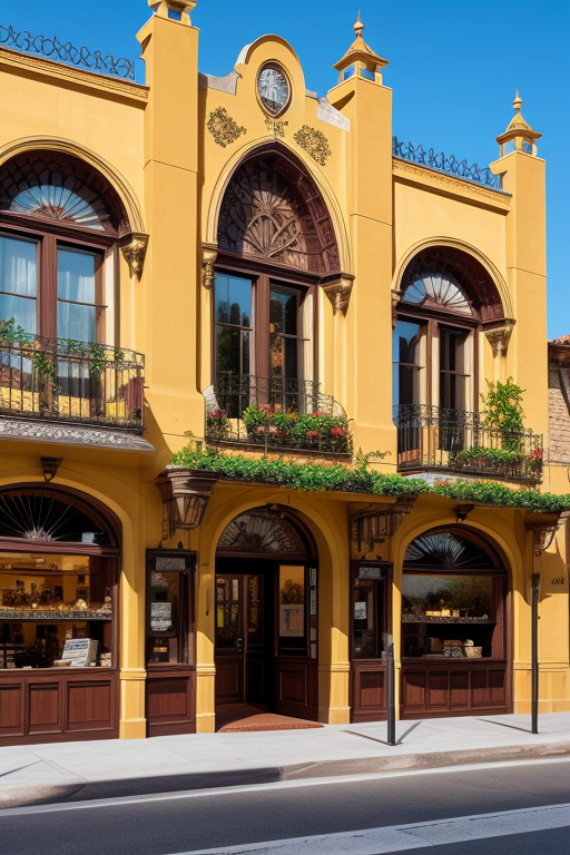 Combination of spanish revival and victorian architecture, Cafe