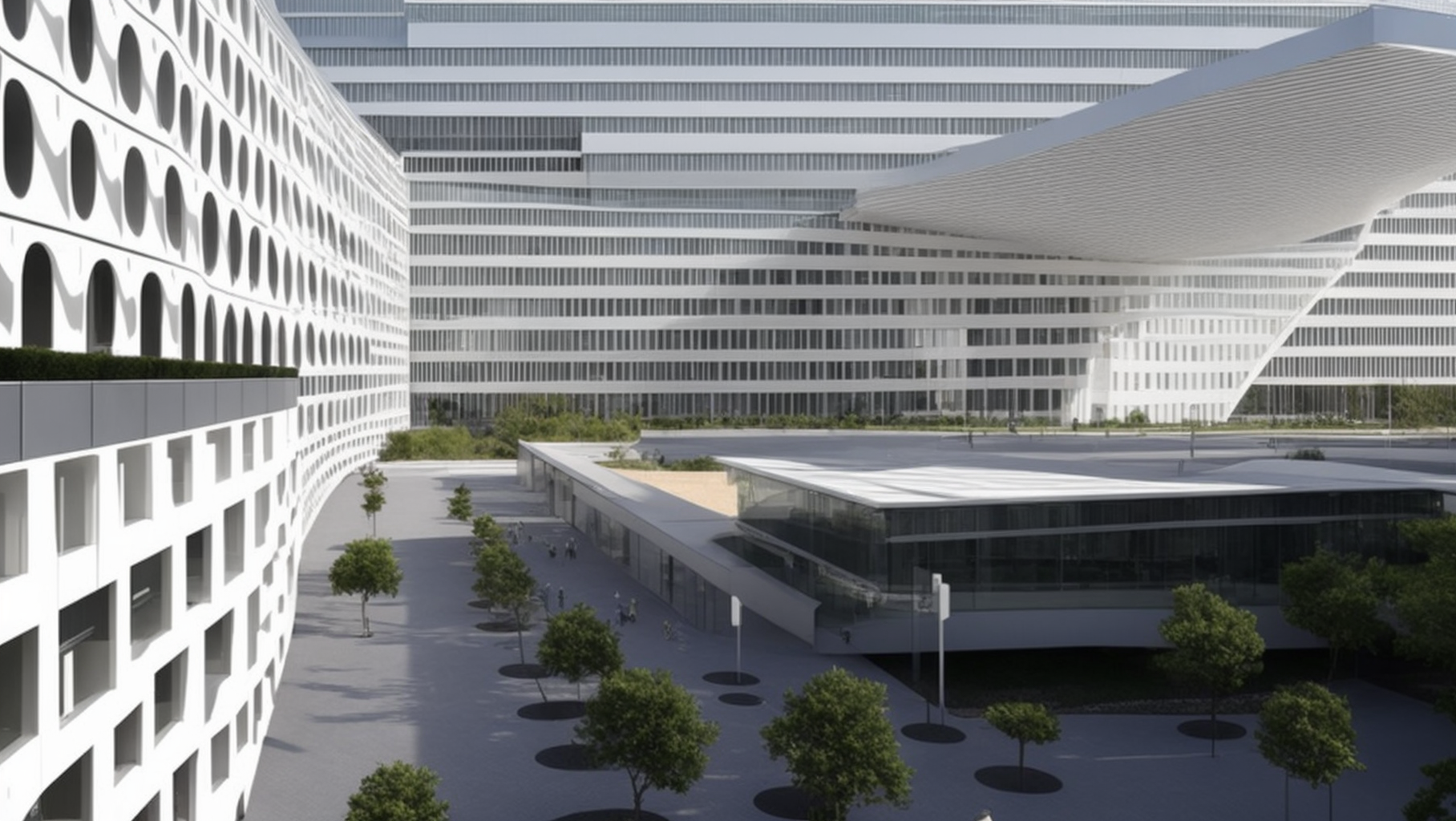University, designed by Renzo Piano, Bauhaus Architecture, in the afternoon, in Barcelona