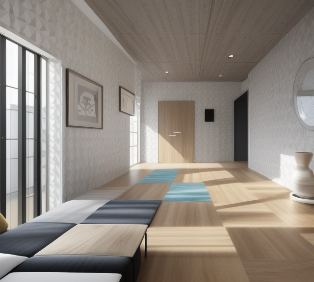 Modern design, clean lines, geometric shapes, neutral colour panel, simplicity and functionality, use of glass, steel, concrete