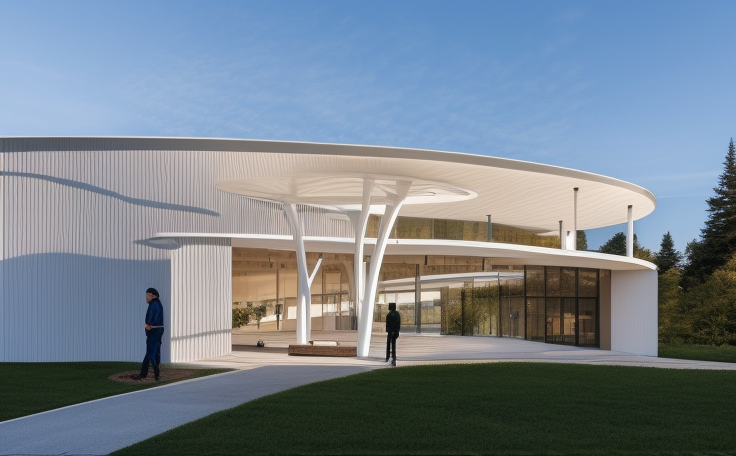 Warehouse, , designed by Santiago Calatrava, Neofuturist Architecture, in the afternoon, in the forest
