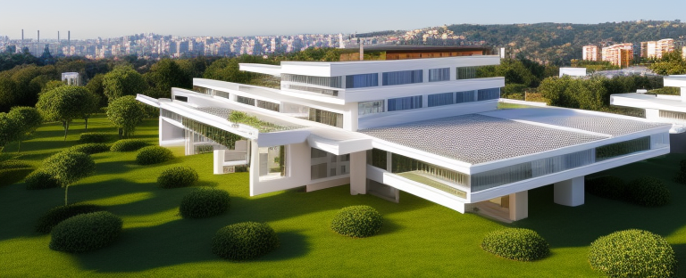 residencial, vegetación, maqueta, urbano, Building, designed by Alvar Aalto, Bauhaus Architecture, in the afternoon, in Barcelona