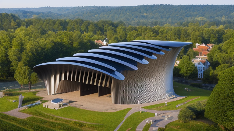 Church, designed by Norman Foster, Parametric Architecture, in the morning, in the forest