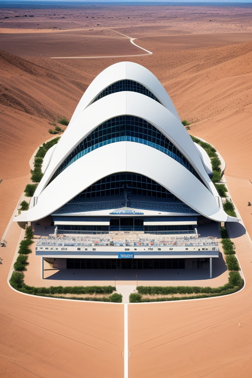 Stadium, designed by Santiago Calatrava, Bauhaus Architecture, in the morning, in the desert