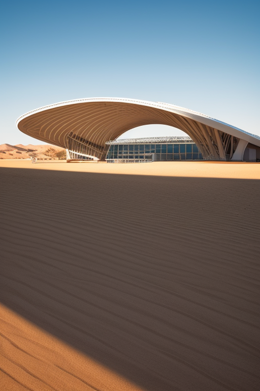 Stadium, designed by Santiago Calatrava, Bauhaus Architecture, in the morning, in the desert
