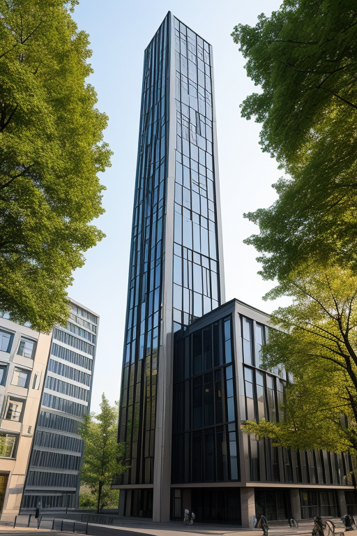 Building, designed by I.M. Pei, Bauhaus Architecture, designed by Mies Van der Rohe, in the morning, in Berlin