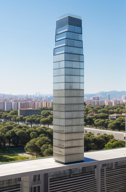 Mid Rise 20 floor, designed by Philip Johnson, Parametric Architecture, in the afternoon, in Barcelona