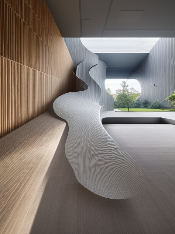Building, designed by Tadao Ando, Neofuturist Architecture, in the afternoon, in New York