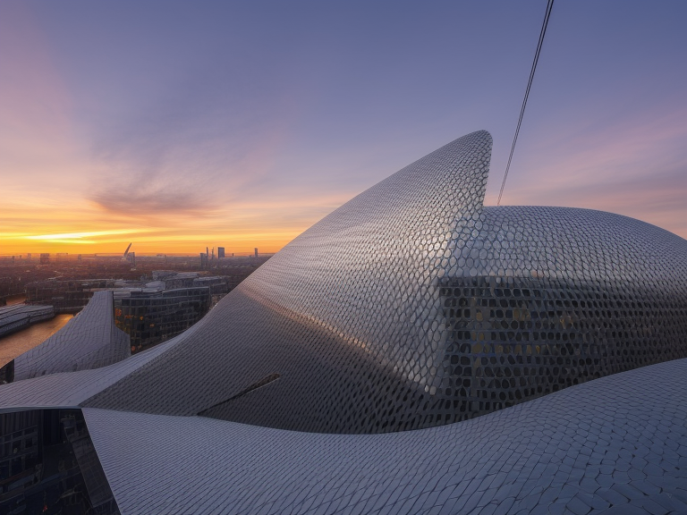 Building, designed by Norman Foster, Modern Architecture, at sunset, in London