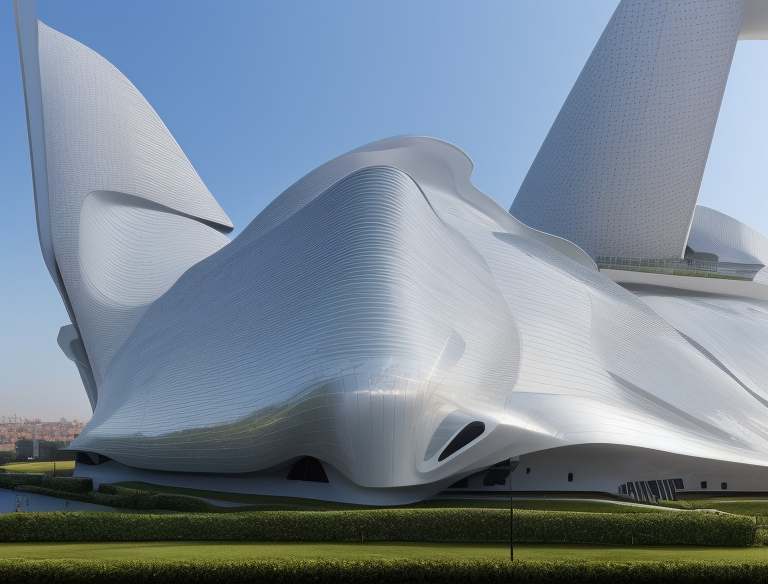 Building, designed by Zaha Hadid, Neofuturist Architecture, in the afternoon, in Istanbul