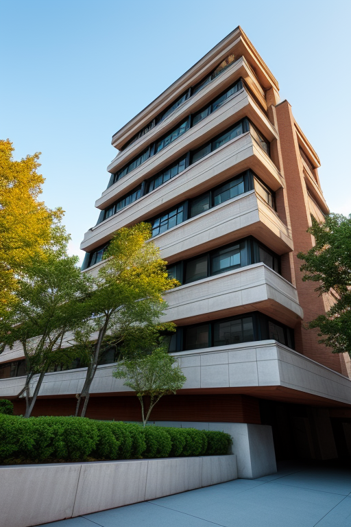 Tower, designed by Frank Lloyd Wright, Scandinavian architecture, in the morning, in New York