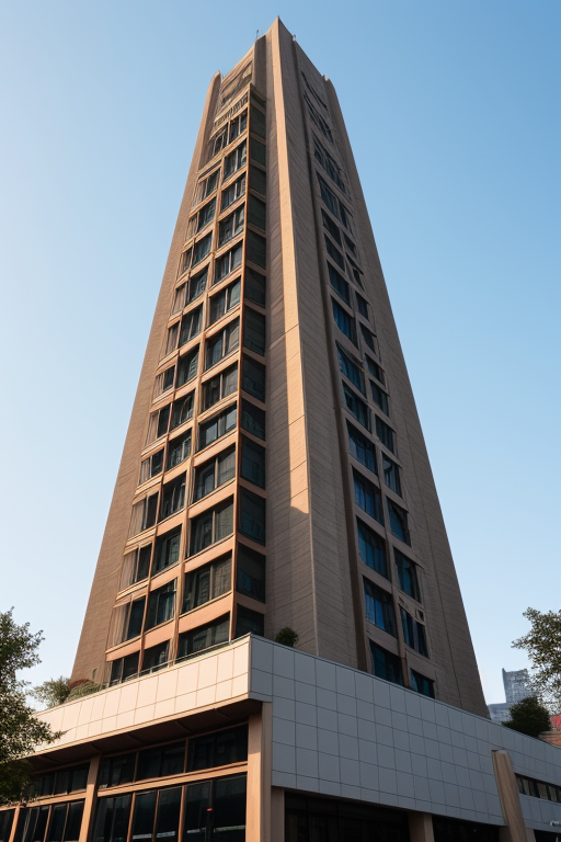 Tower, designed by Frank Lloyd Wright, Scandinavian architecture, in the morning, in New York