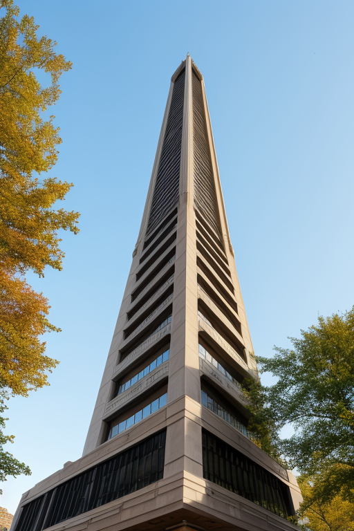 Tower, designed by Frank Lloyd Wright, Scandinavian architecture, in the morning, in New York