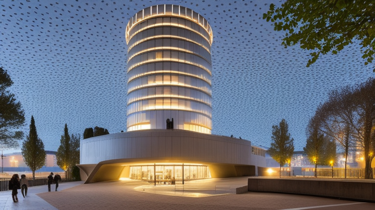 Library, beutiful, hd, soft lights, designed by Louis Kahn, Brutalist Architecture, in Rome