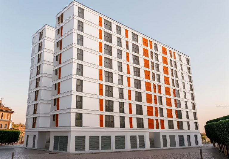 white yellow orange , in the morning, Townhouse, , in Rome,, Constructivism Architecture