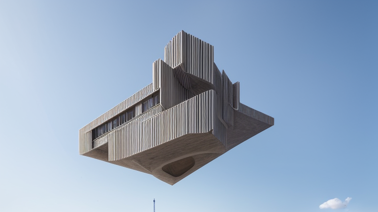 social housing project, Brutalist Architecture, in the morning, in Toronto, designed by Oscar Niemeyer