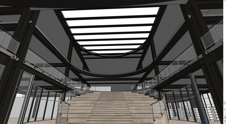 Interior of a public Library, design by Bjarke ingels, De Stijl architecture, at night, in the forest, HD, Beautiful, HD, soft lights
