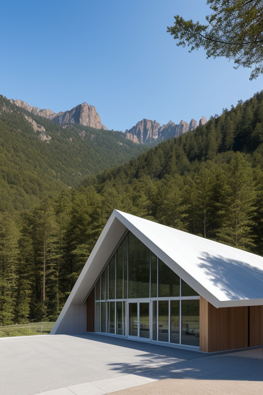 Building, designed by Renzo Piano, Modern Architecture, in the afternoon, in the mountains