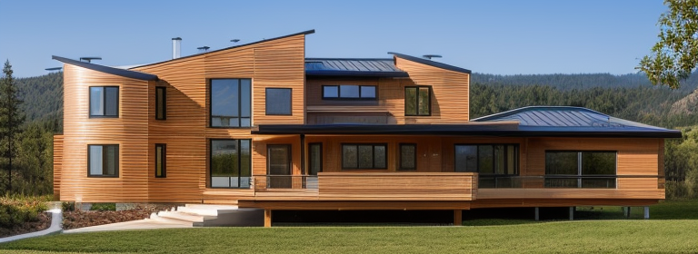 mountain-modern home, designed by Frank Gehry, Modern Architecture, in the morning, in the mountains