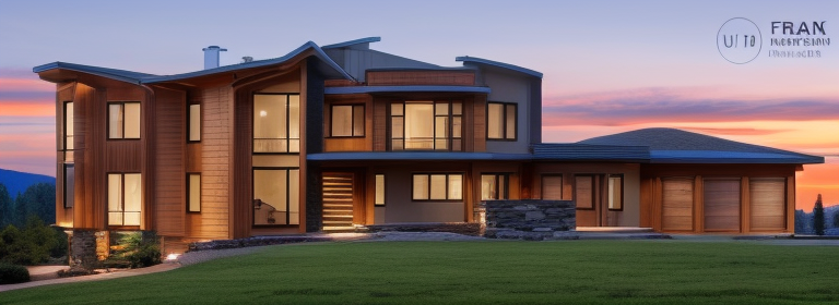 mountain-modern home, designed by Frank Lloyd Wright, at sunset, in the mountains, Art Nouveau Architecture